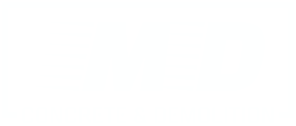 A black and white logo for concrete and demolition on a black background.