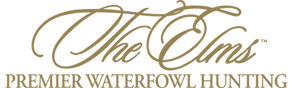 The Elms logo with gold script and the words “Premier Waterfowl Hunting” underneath