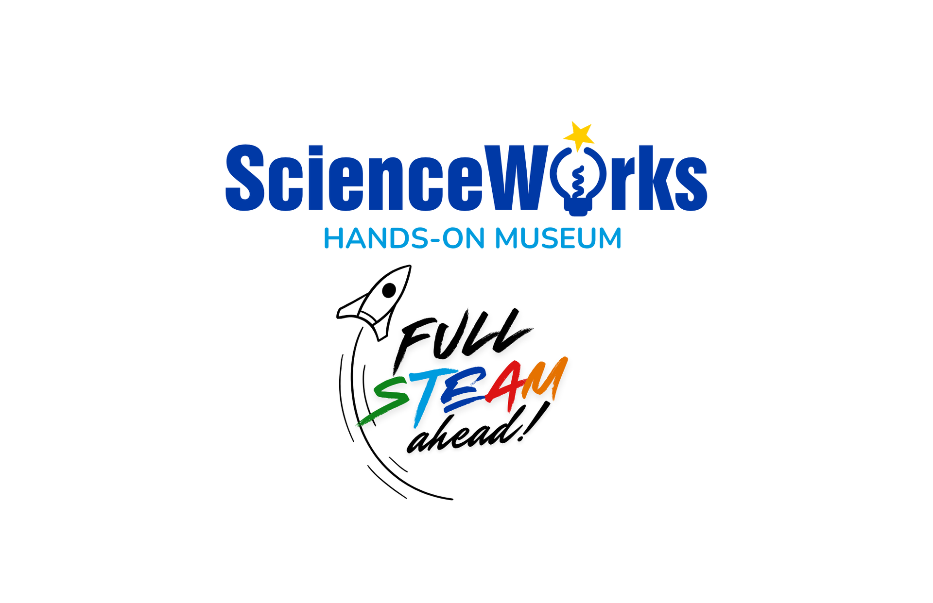 ScienceWorks Logo with rocket ship and the words 