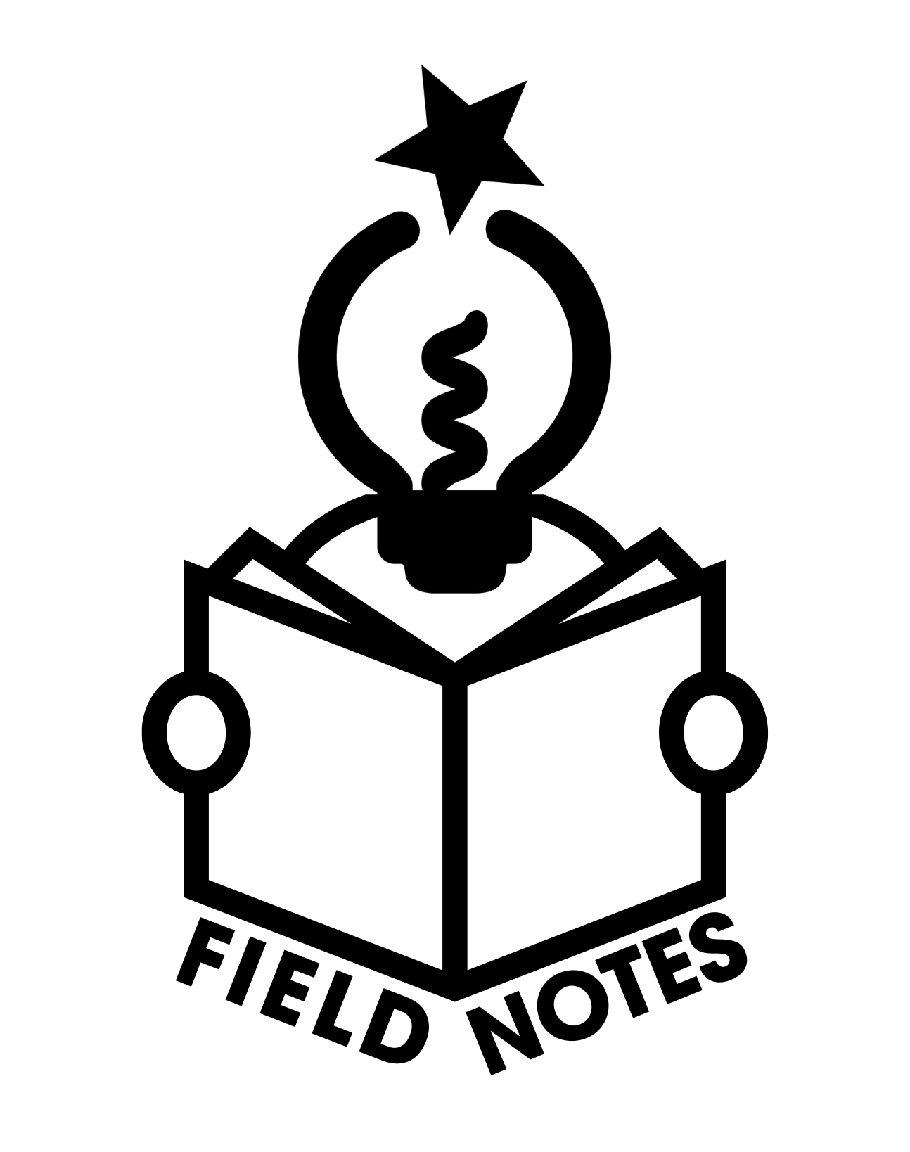 Field Notes Logo - looks like a stick figure with a lightbulb for a head, holding a book.