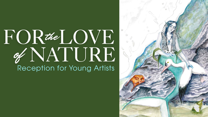“For the Love of Nature” event poster with green and watercolor mermaid artwork