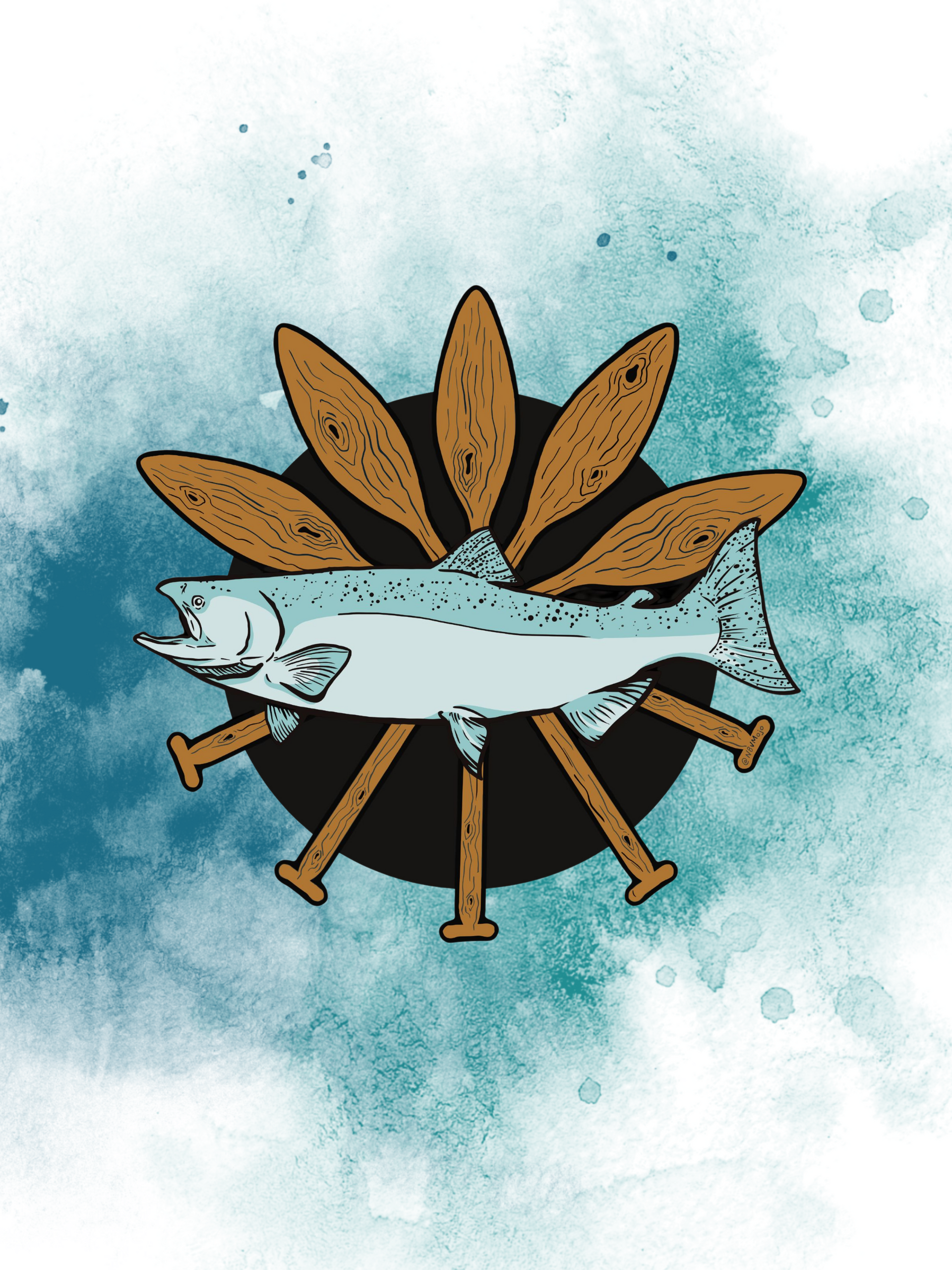 Salmon with Paddles illustration by Morgan Gaines