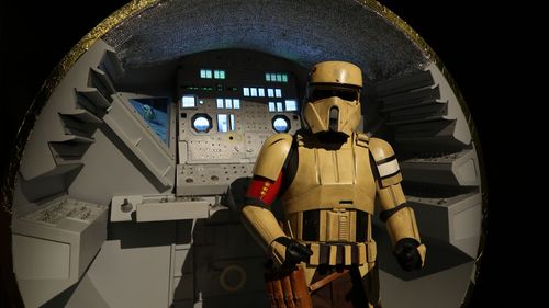 A stormtrooper stands in front of ScienceWorks' Lunar Lander exhibit at a previous May the Fourth celebration.