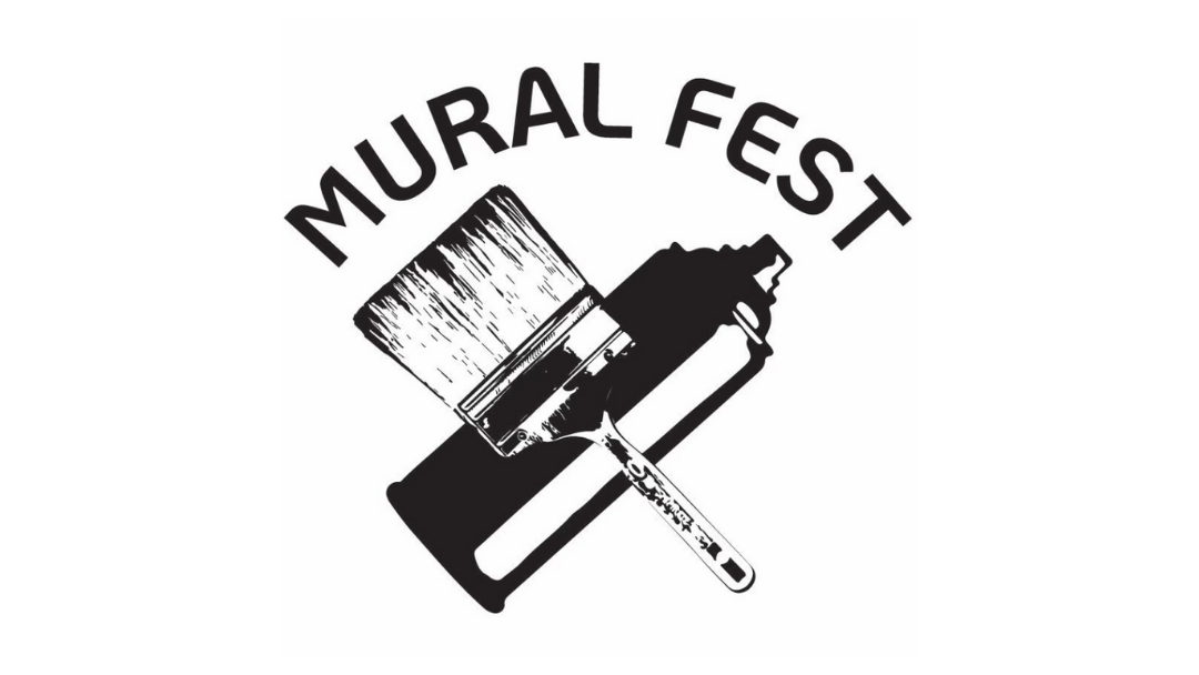 Mural Fest Logo. Shows a paint brush and spray paint can