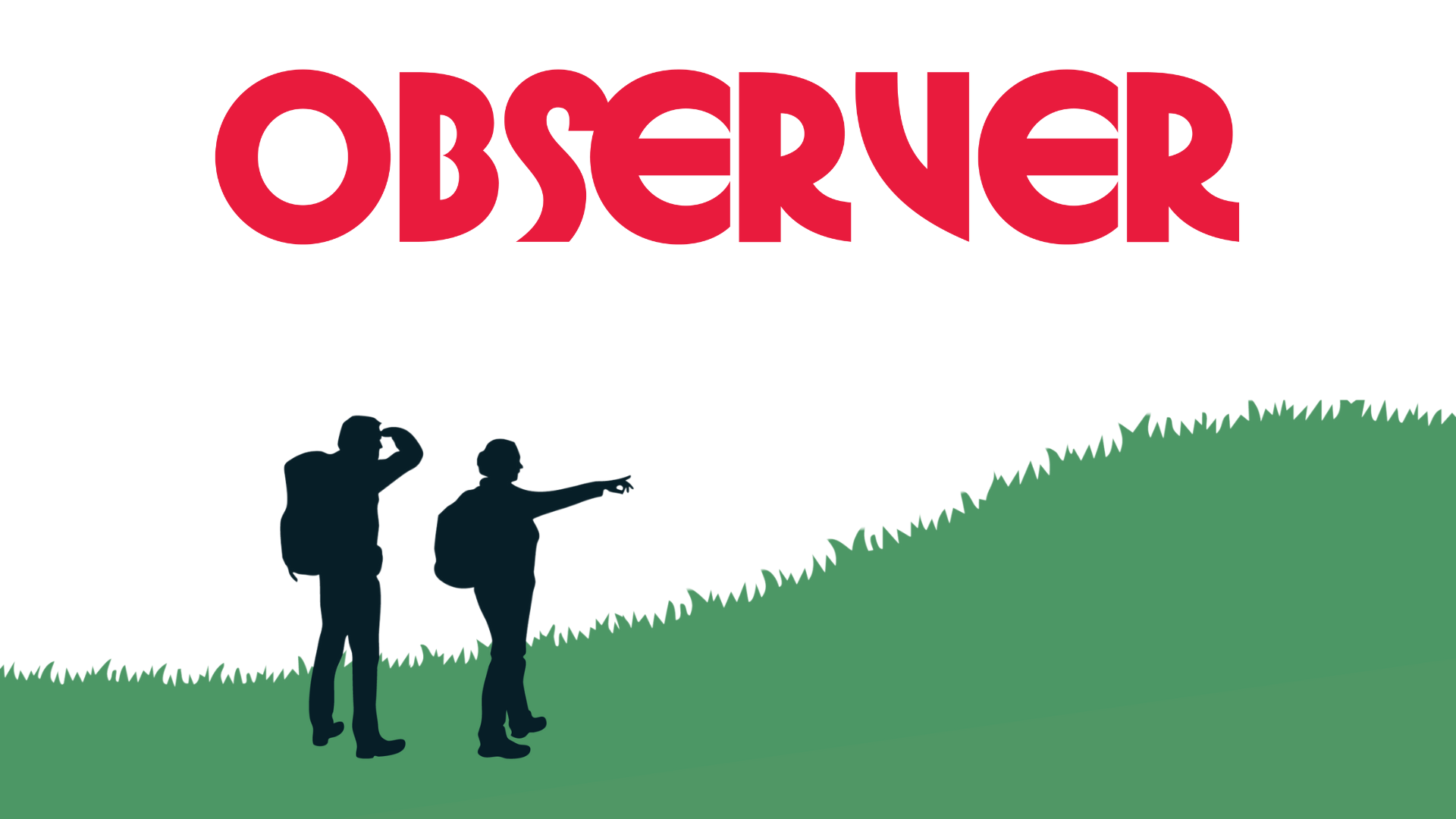 A graphic of 2 silhouetted figures on a grassy hill with the word 