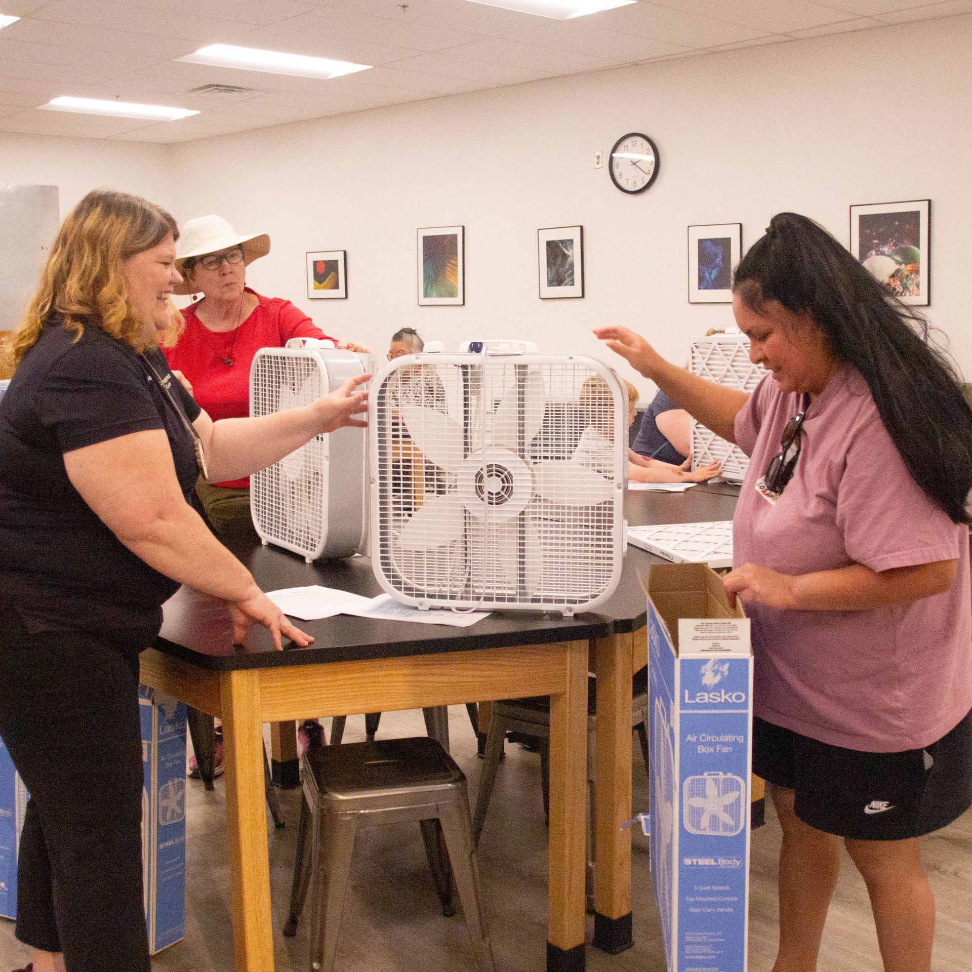 Sara Jones, of Ashland Fire & Rescue, leads a DIY air filter workshop.