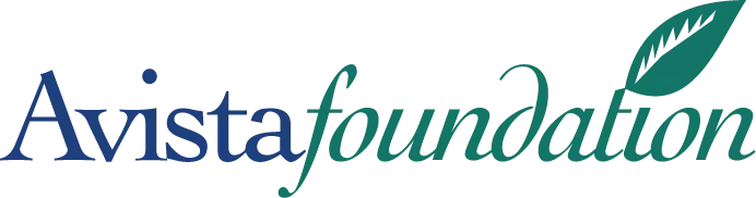 Avista foundation logo with a leaf. Blue and teal text.