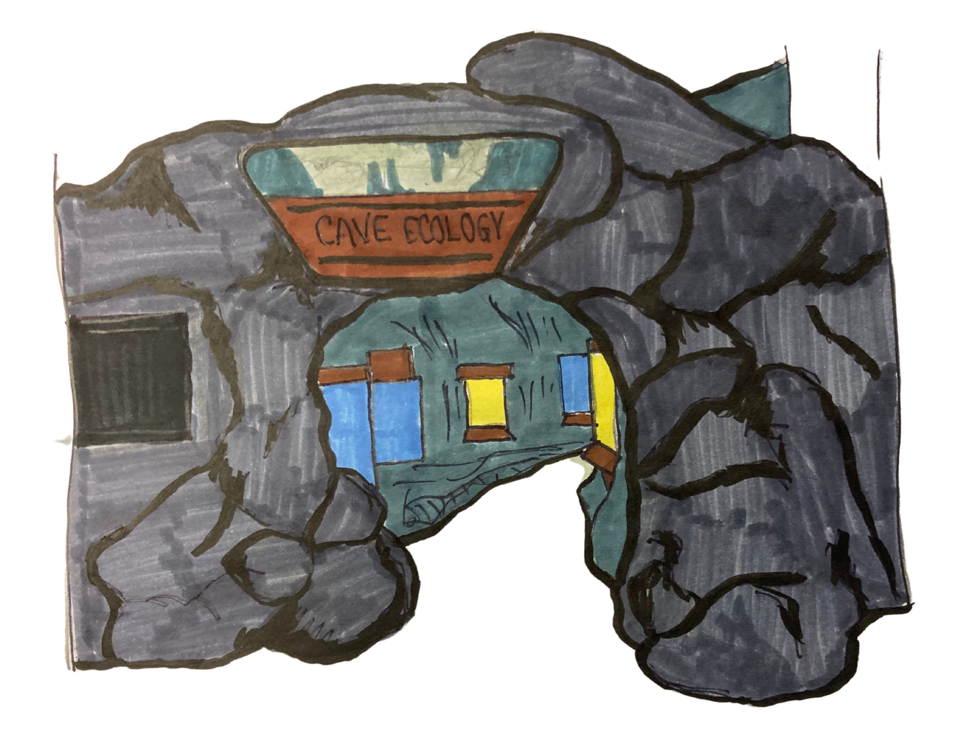 sketch of entrance to proposed cave exhibit at ScienceWorks