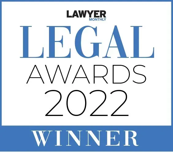 The logo for the lawyer monthly legal awards 2022 winner