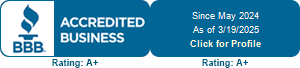 A blue sign that says accredited business on it
