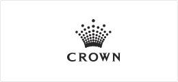A black and white crown logo on a white background.