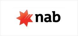 A nab logo with a red star on a white background