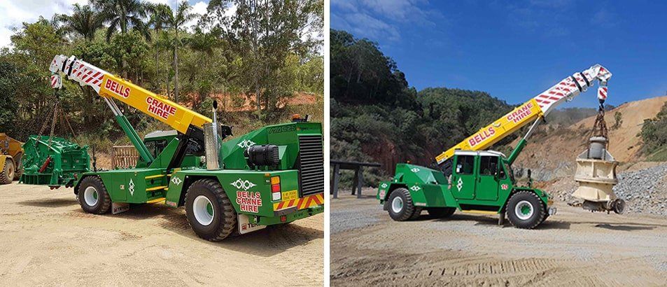 Green Crane Truck Lifting — Bell's Carrying & Crane Hire Service Pty Ltd in Bungalow, QLD