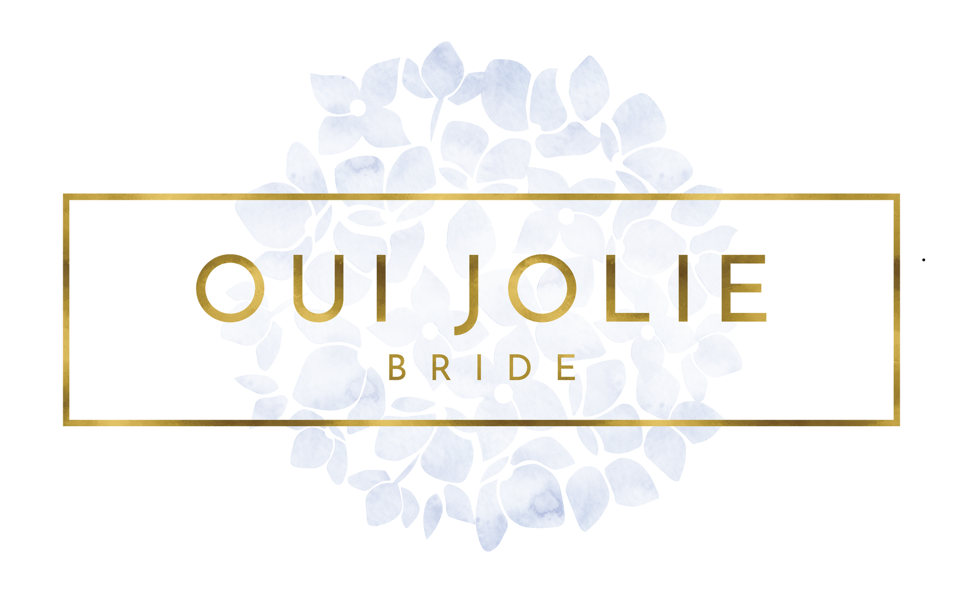 Gold-framed logo with "OUI JOLIE BRIDE" text over a watercolor floral background.