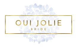 Gold-framed logo with "OUI JOLIE BRIDE" text over a watercolor floral background.