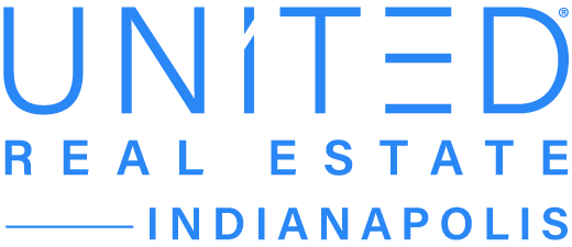 The logo for united real estate indianapolis is blue and white.