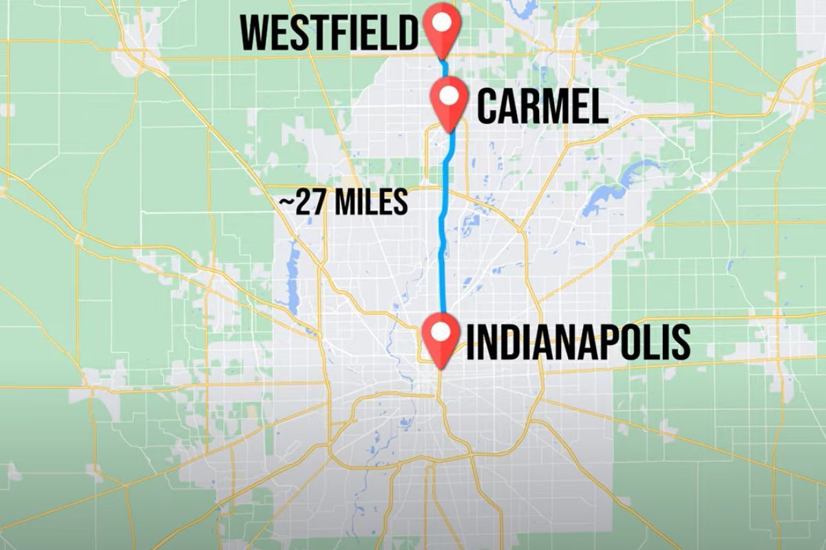 map of the Monon Trail, Pros and Cons of The Monon Trail Carmel arts district, How far north is too far for Indianapolis