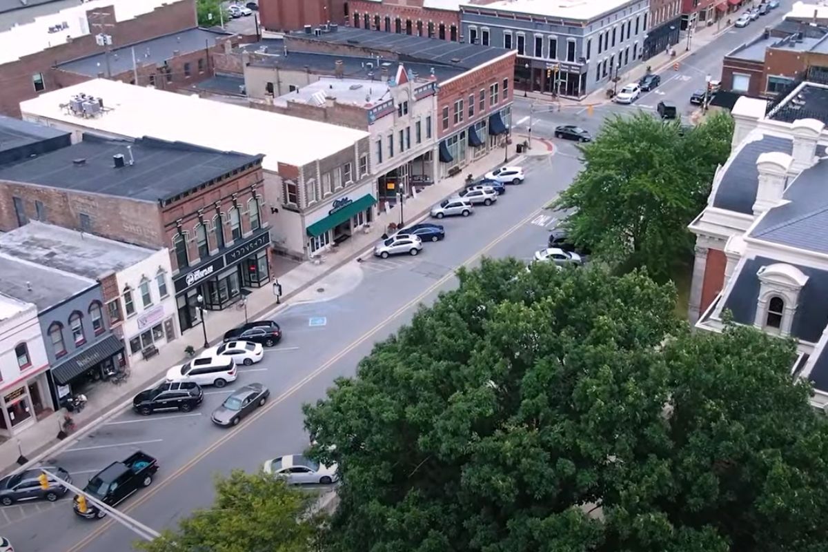 Stree view of an Indianapolis suburb, How to get to know the Indianapolis suburbs if you've never been there (3) Carmel arts district, How far north is too far for Indianapolis