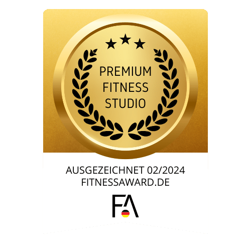 Ein goldenes Abzeichen mit der Aufschrift „Premium-Fitnessstudio“