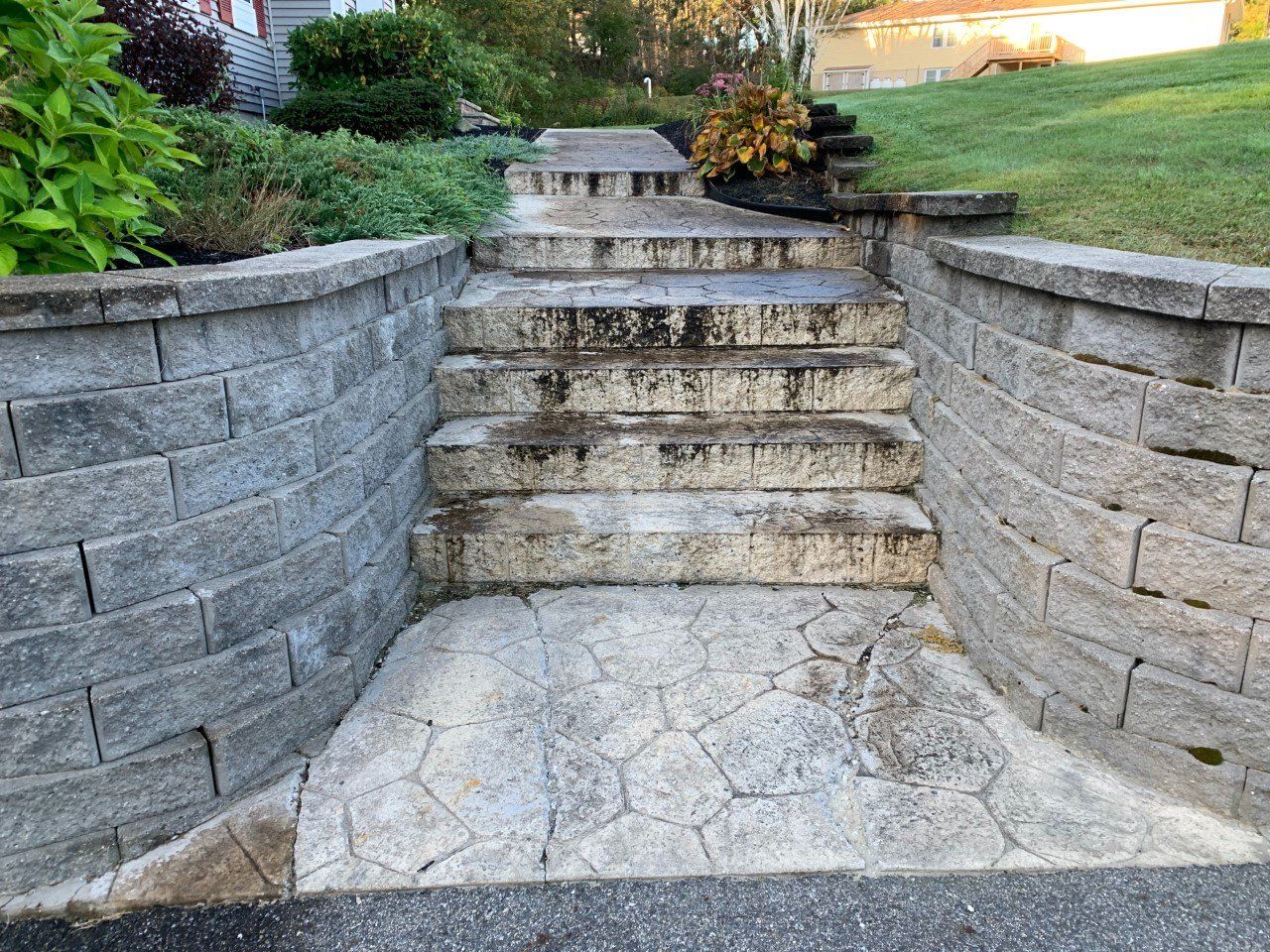 Before & After Stone Walkway with Steps Power Wash