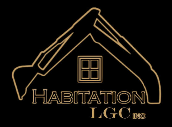 Logo de la société Habitation LGC Inc. représentant la silhouette d'une excavatrice dorée formant une maison, sur fond noir.