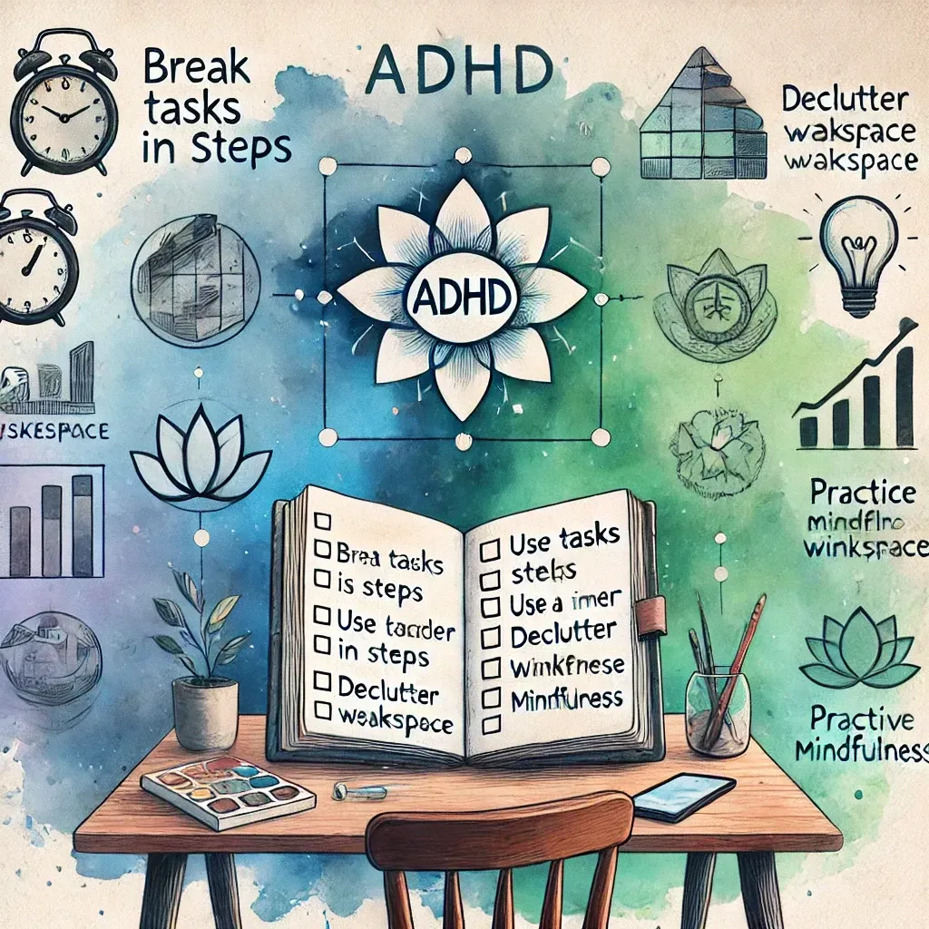 A poster showing how to break tasks in steps for adhd