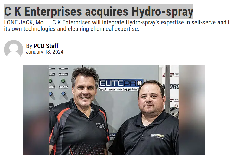Former Hydro-Spray President Cliff Reed, who will continue to play a vital role in the organization,