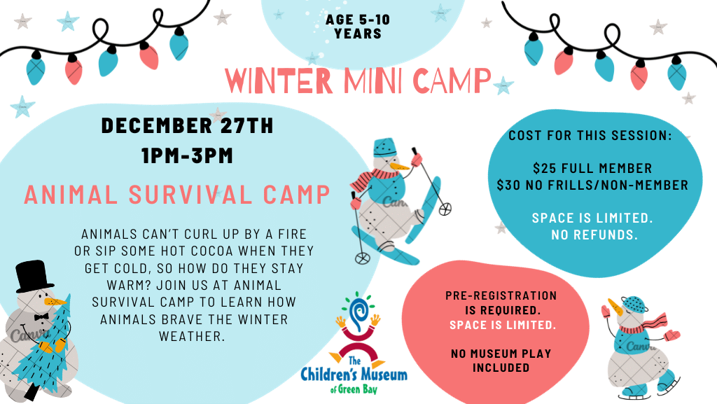 A poster for a winter mini camp called animal survival camp
