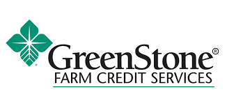 A greenstone farm credit services logo with a green flower on a white background.