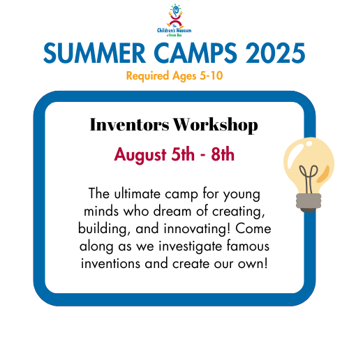A poster for summer camps 2025 with a light bulb on it.