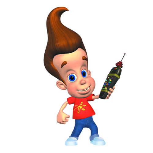 Jimmy Neutron is holding a remote control in his hand.