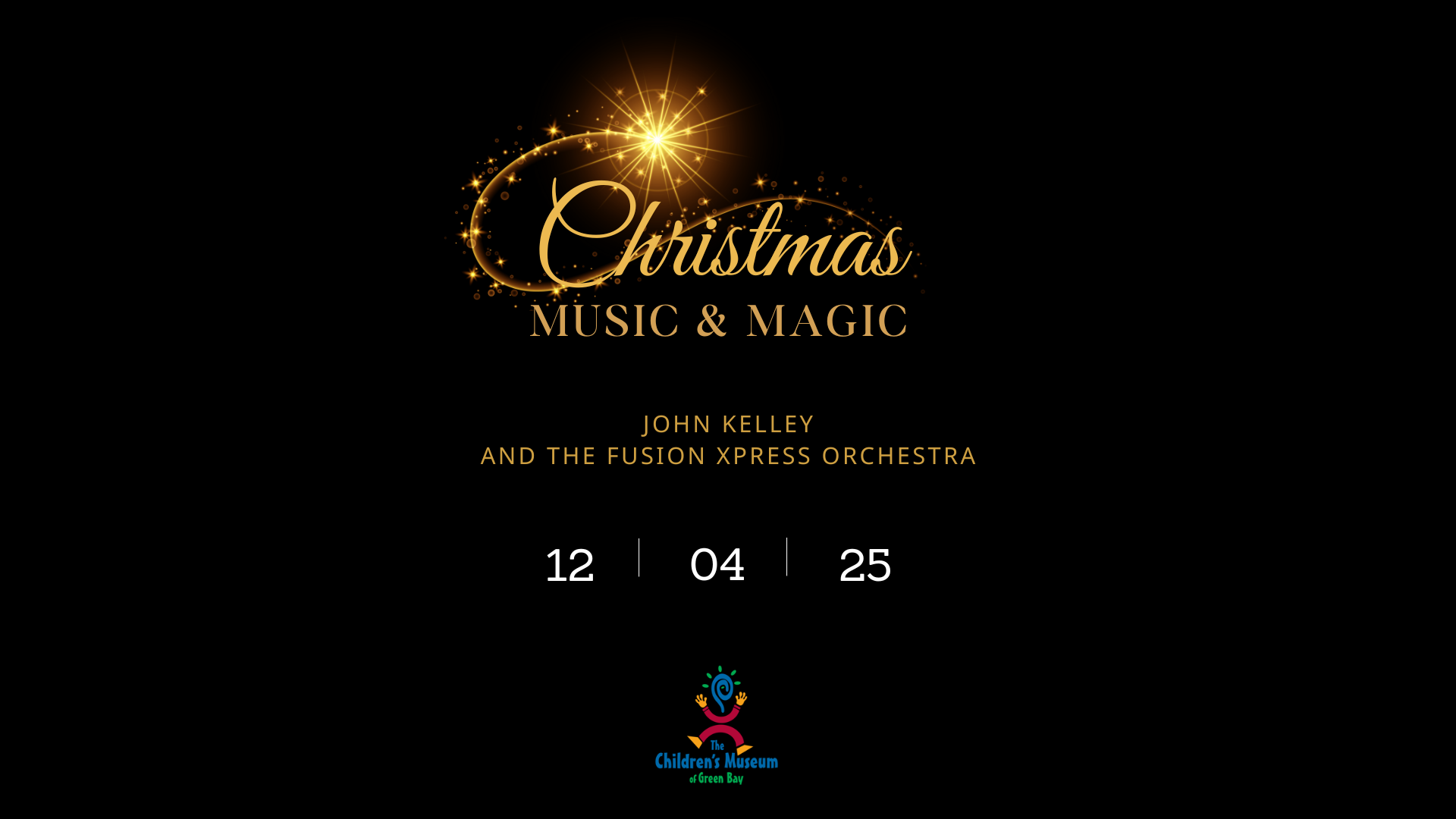 A poster for a christmas music and magic concert with John Kelley on December 4, 2025