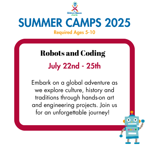 A poster for summer camps 2025 with robots and coding