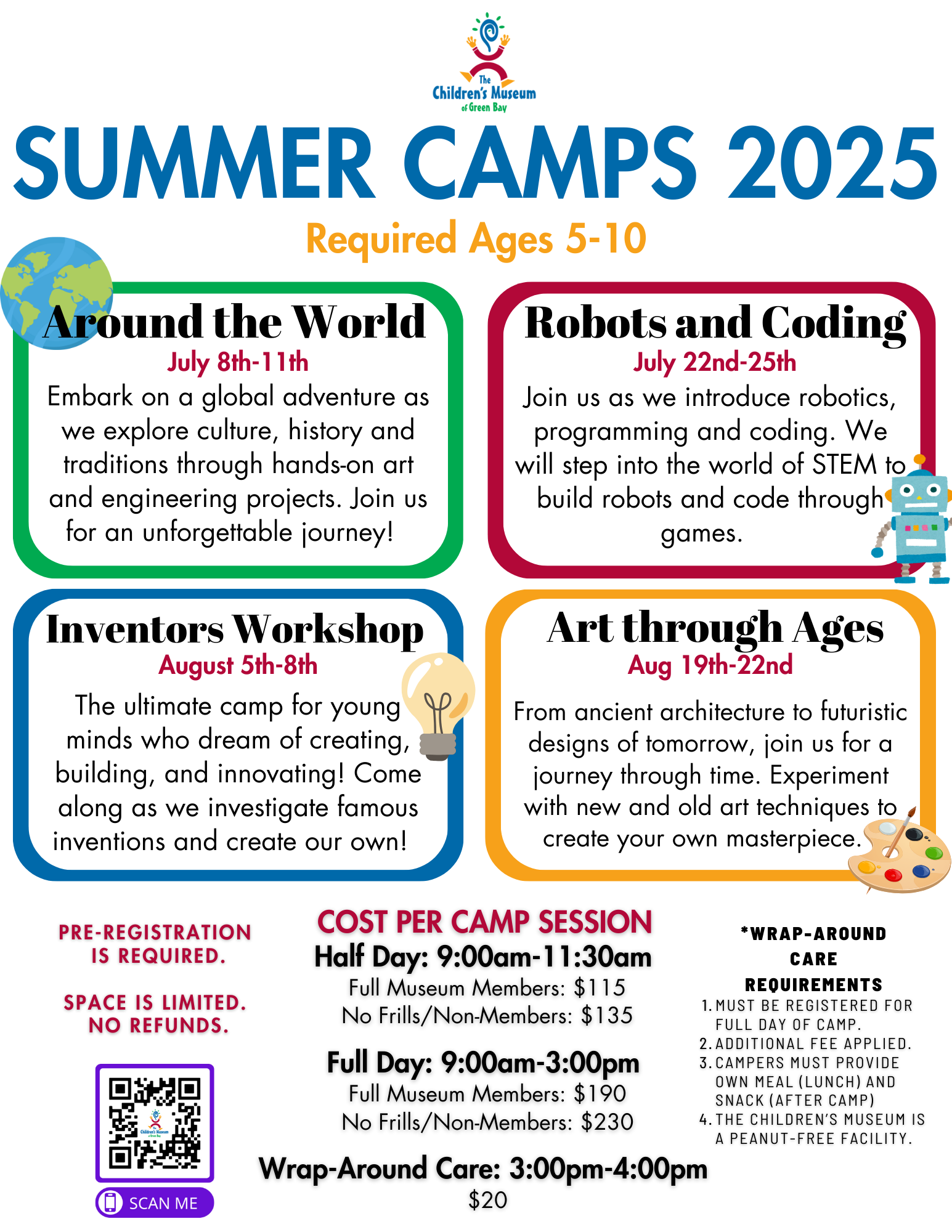 A poster for summer camps in 2025 for ages 5 to 10.