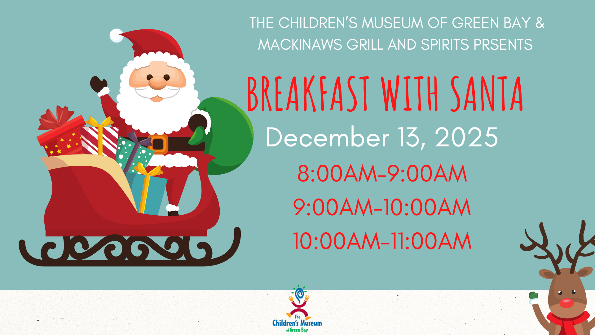 A poster for a breakfast with santa on december 13th