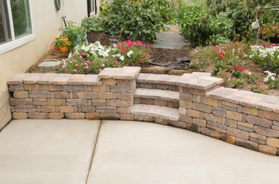 stone retaining wall + stone steps