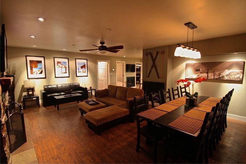 A living room with a large x on the wall