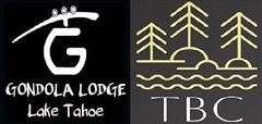 A logo for tahoe beach club with trees and waves