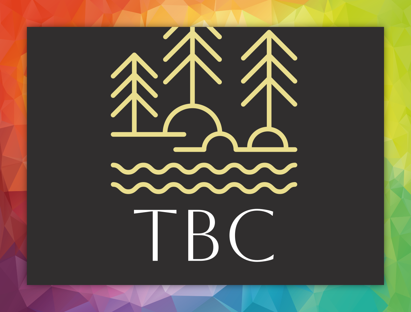 A logo for a company called tbc with a rainbow background