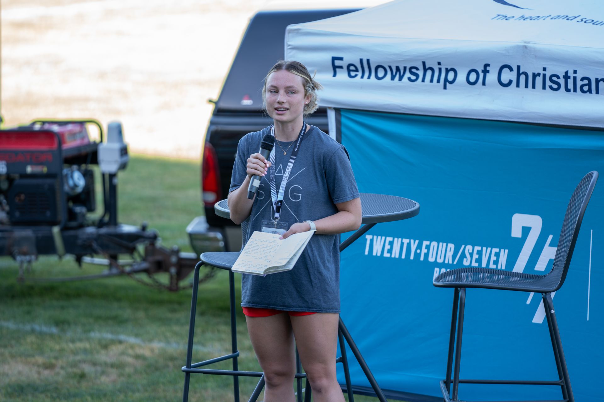 Huddle leader shares story at fca sports camp. Ministry to coaches and athletes.