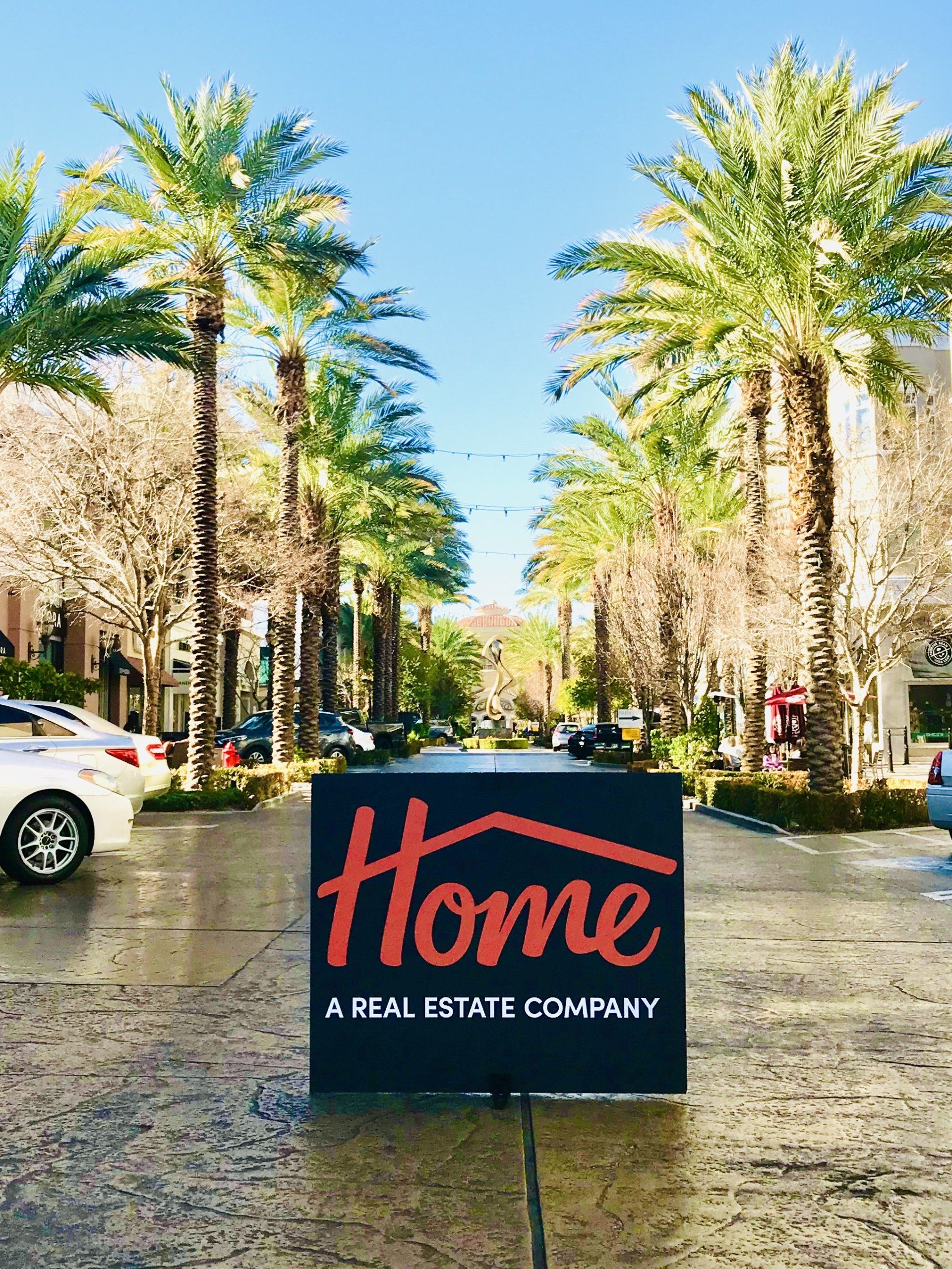 image of home a real estate company sign with palm trees