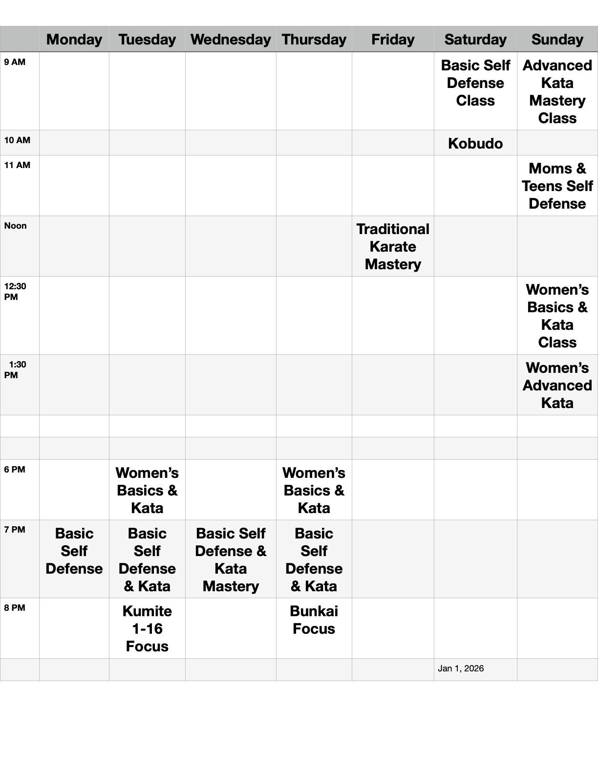 Class Schedule