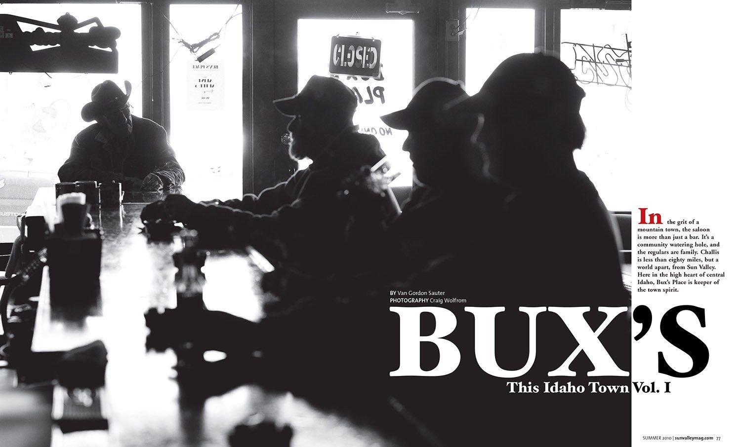 Editorial assignment, Sun Valley Magazine, small bar, rural, idaho, Challis, Bux's Place