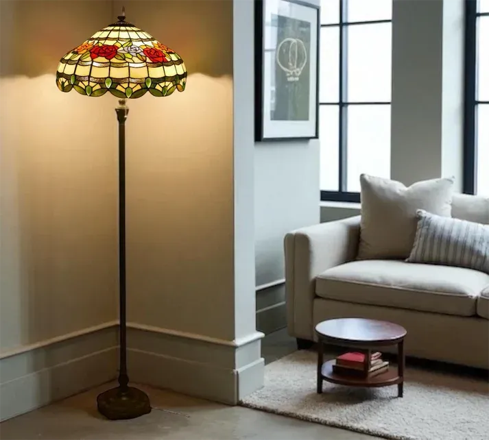 46cm Tiffany Floor Lamp - Vintage Rose