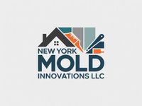 Logo for New York Mold Innovations LLC: a house silhouette with a paintbrush and scraper, in blue and orange hues.