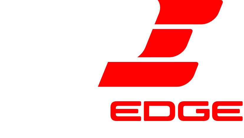 A red and white logo for edge twenty twenty five