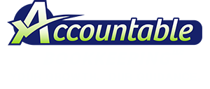 A blue and green accountable logo on a white background