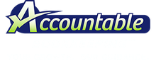 A blue and green accountable logo on a white background