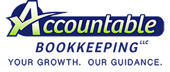 Logo for "Accountable Bookkeeping" in blue, green, and white with the tagline "Your Growth. Our Guidance."