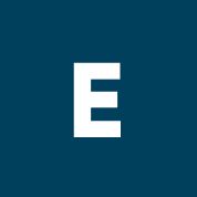 The letter e is white on a blue background.